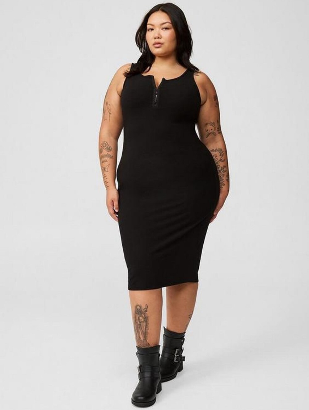 TORRID Black Ribbed Hook Eye Front Bodycon Dress